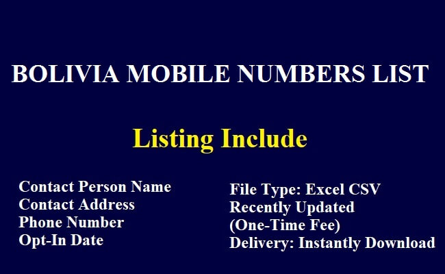 Bolivia Mobile Numbers Data