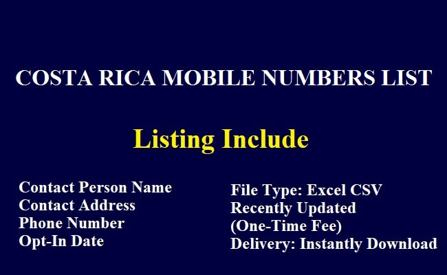 Costa Rica Mobile Numbers Data