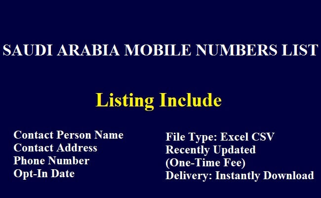 Saudi Arabia Mobile Numbers Data